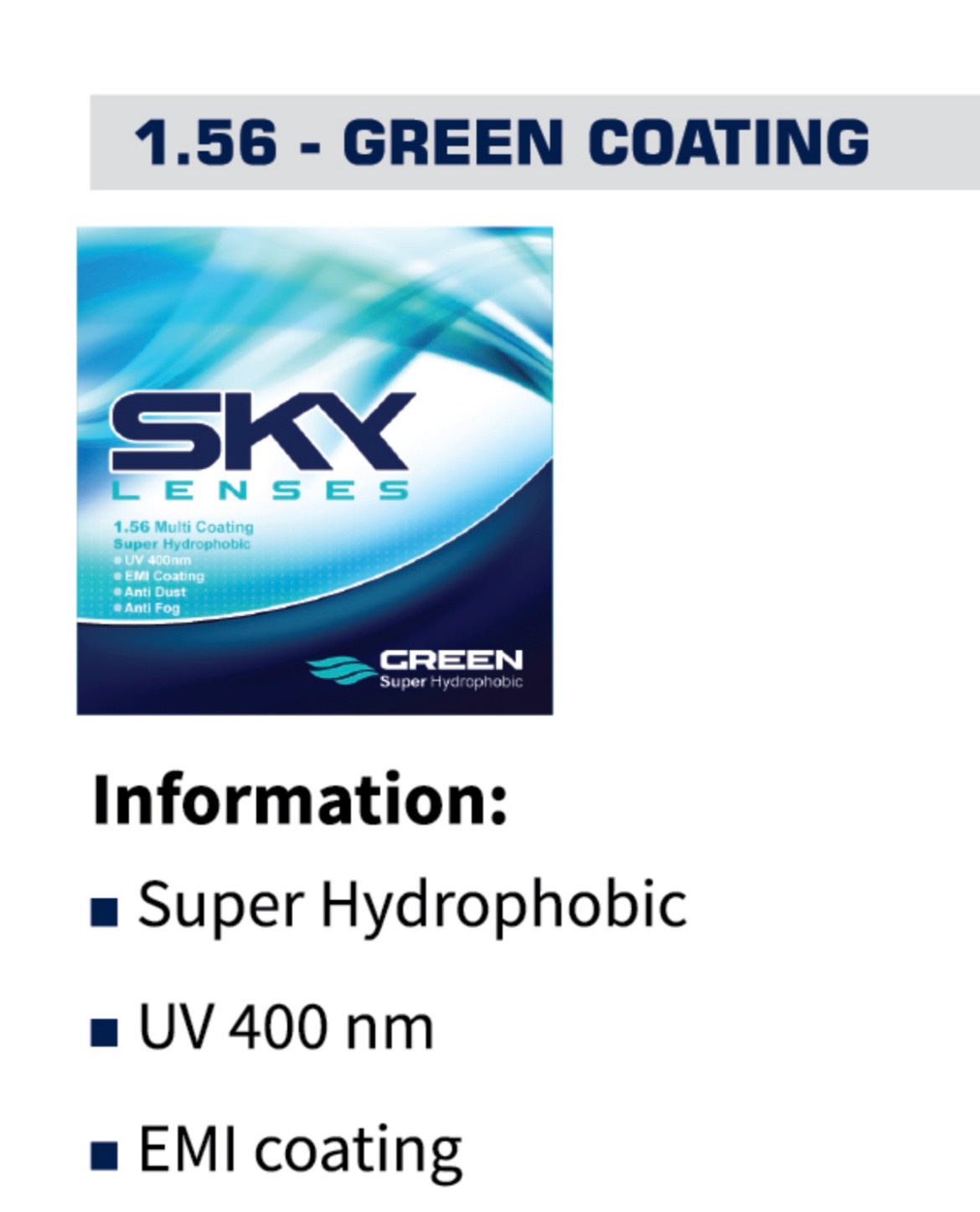 عدسی  SKYاسکای  1.56 گرین کوتینگ آب‌گریز UV400